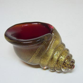 (image for) Murano 1950s Red & Gold Leaf Glass Shell Sculpture Bowl