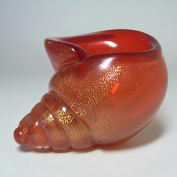 (image for) Murano 1950's Red Glass Gold Leaf Cornucopia/Shell Bowl