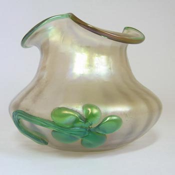 (image for) Kralik Art Nouveau Applied Flower Iridescent Glass Vase