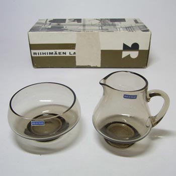 (image for) Riihimaki #1150 Riihimaen Tamara Aladin Glass 'Pöytä' Sugar Bowl + Creamer