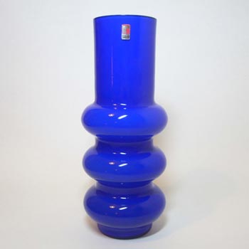(image for) Ryd Glasbruk Swedish / Scandinavian Blue Glass Hooped 10.5" Vase - Label