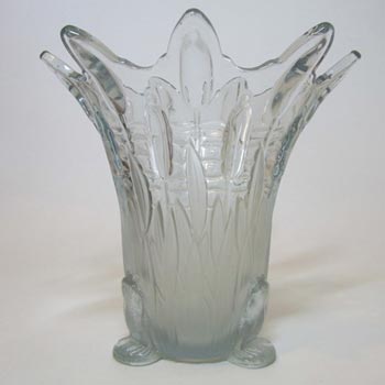 (image for) Sowerby Art Deco 1930s Blue Glass Frog + Bullrush Vase