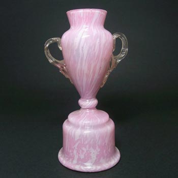 (image for) Welz Bohemian Pink & White Spatter Glass Trophy Vase