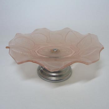 (image for) Bagley Art Deco Pink Glass 'Roses + Leaf' Cake Stand