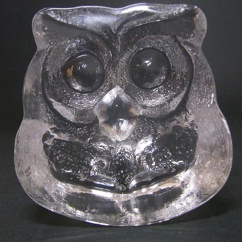 (image for) Skruf Swedish Glass Owl Paperweight - Labelled