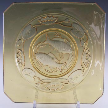 Bagley #3123 Art Deco Vintage Amber Glass 'Fish Plate' Bowl