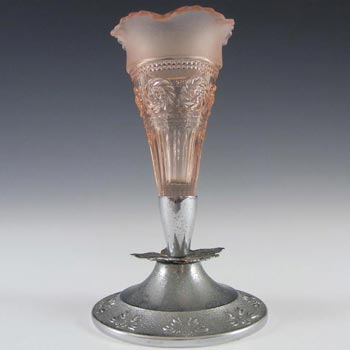 (image for) Bagley #3187 Art Deco 6.5" Pink Glass & Metal 'Katherine' Vase