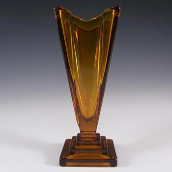 (image for) Bagley #1333 Art Deco 7.5" Vintage Amber Glass 'Wyndham' Vase