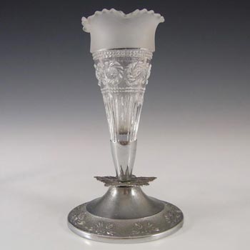 (image for) Bagley #3187 Art Deco 6" Clear Glass & Metal 'Katherine' Vase