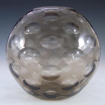 (image for) Borske Sklo Large Smoky Glass Optical 'Olives' Globe Vase