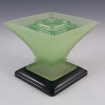(image for) Bagley #3180 Art Deco Frosted Green Glass 'Spinette' Vase