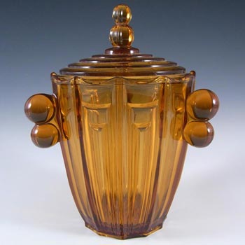 (image for) Stölzle Czech Art Deco 1930's Amber Glass Lidded Jar/Biscuit Barrel