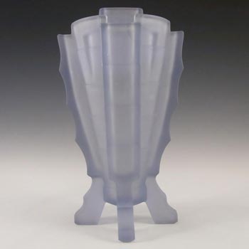 (image for) Bagley #3007 Art Deco 9" Frosted Blue Glass 'Bamboo' Vase