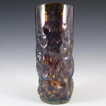 Mdina 'Tortoiseshell' Maltese Brown Bark Textured Glass Vase - Signed
