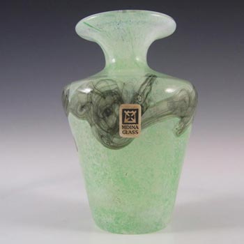 Mdina Grey + Green Maltese Glass Vase - Signed & Labelled