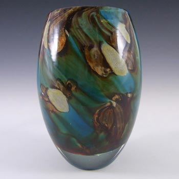 (image for) Mdina 'Tiger' Maltese Blue & Brown Glass Vase - Signed
