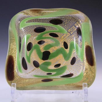(image for) Murano Green, Black & Gold Leaf Glass Zig Zag Bowl