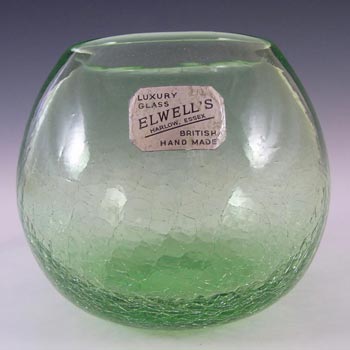 (image for) Elwell's Green Crackle Glass Labelled Vase - Nazeing?