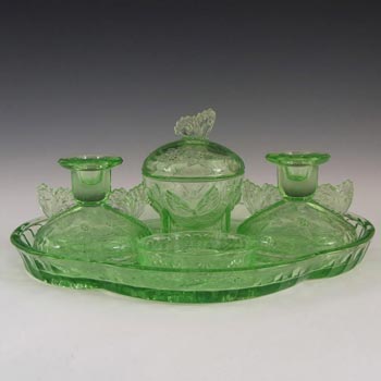 (image for) Sowerby Art Deco Green Glass Butterfly Trinket Set