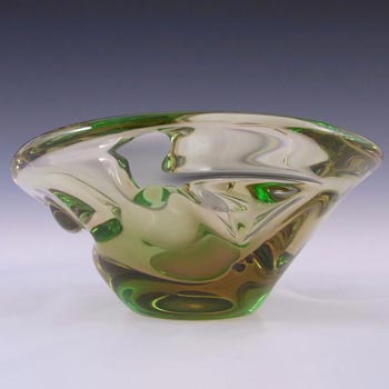 (image for) Skrdlovice Czech 1960's Amber + Green Cased Glass Bowl