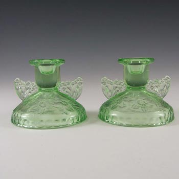 (image for) Sowerby Art Deco 1930's Green Glass Butterfly Candlesticks
