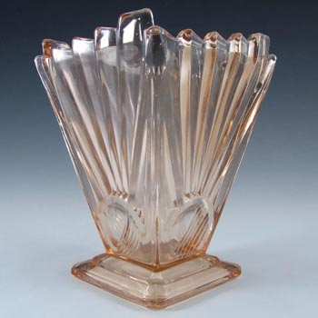 (image for) Sowerby Art Deco Pink Glass "Sunburst/Sunray" Vase - Marked