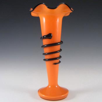 (image for) Welz Czech Art Deco Orange & Black Tango Glass Vase