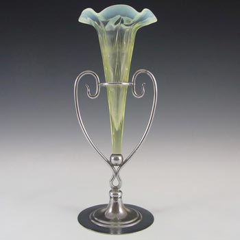 (image for) Victorian Vaseline / Uranium Glass + Silver Epergne Vase