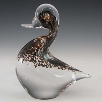 Wedgwood Speckled Brown Glass Duck Paperweight - Marked