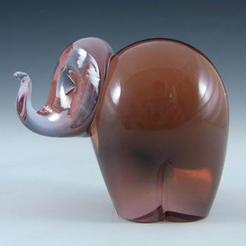 Wedgwood Lilac/Pink Glass Elephant Paperweight - Marked