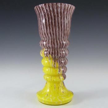 (image for) Welz Czech Purple + Yellow Glass 'Stripes + Spots' Vase