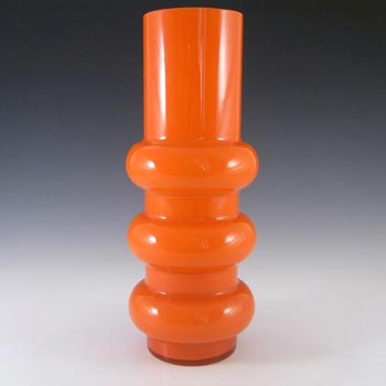 (image for) Ryd Glasbruk Swedish / Scandinavian Orange Glass Hooped 11.5" Vase