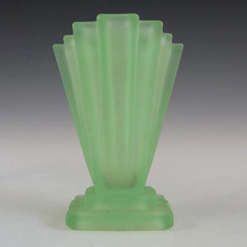 Bagley #334 Art Deco 4" Uranium Green Glass 'Grantham' Vase
