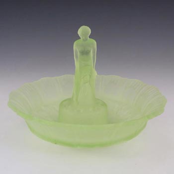 (image for) Sowerby Art Deco Uranium Glass Nude Lady Centerpiece Set