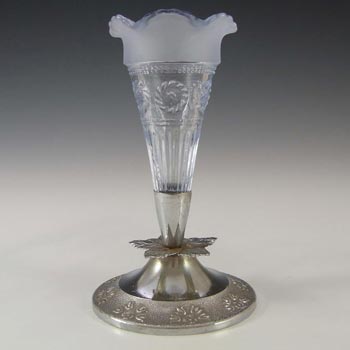 (image for) Bagley #3187 Art Deco 5.75" Blue Glass & Metal 'Katherine' Vase