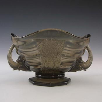 (image for) Sowerby #2614 Art Deco 1930's Smoky Glass Elephant Bowl