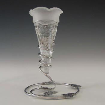 (image for) Bagley #3187 Art Deco 5.75" Clear Glass & Metal 'Katherine' Vase