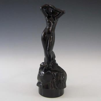 Bagley Art Deco Black Glass 'Andromeda' Nude Lady Figurine