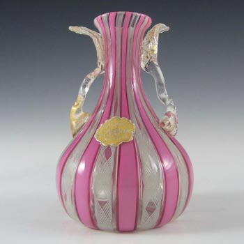 (image for) L Nason Murano Zanfirico Filigree Pink Glass Vase - Labelled