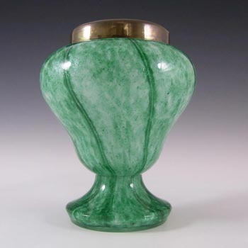 (image for) Welz Czech Green Aventurine Glass 'Vertical Stripes' Vase