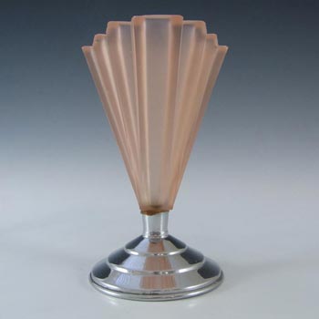 Bagley #334 Art Deco 4.75" Pink Glass & Chrome 'Grantham' Vase