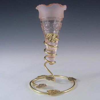 Bagley #3187 Art Deco 6.25" Pink Glass & Metal 'Katherine' Vase