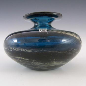 (image for) Mdina Maltese Blue/Yellow Speckled Glass Vase - Signed