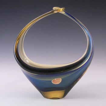 (image for) Murano Blue/Amber Cased Glass Organic Sculpture Bowl