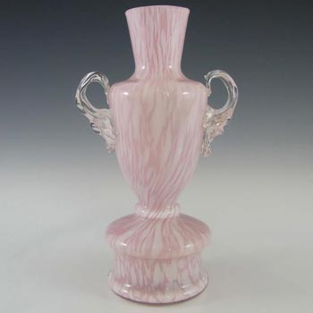(image for) Welz Bohemian Pink & White Spatter Glass Trophy Vase