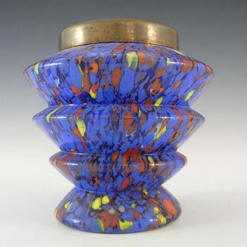 Ernst Steinwald / Franz Tomschick Czech Art Deco Blue Spatter Glass Posy Vase