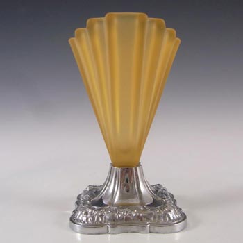 Bagley #334 Art Deco 4.5" Amber Glass & Chrome 'Grantham' Vase