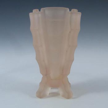 (image for) Bagley #3007 Art Deco 4.25" Frosted Pink Glass 'Bamboo' Vase