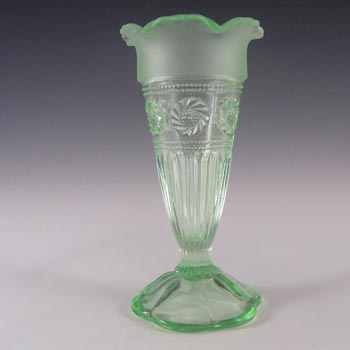 Bagley #3187 Art Deco 6" Vintage Green Glass 'Katherine' Vase
