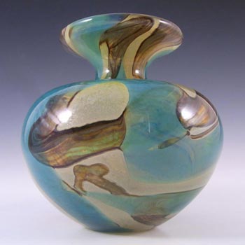 Mdina 'Tiger' Maltese Blue & Brown Glass Vase - Signed